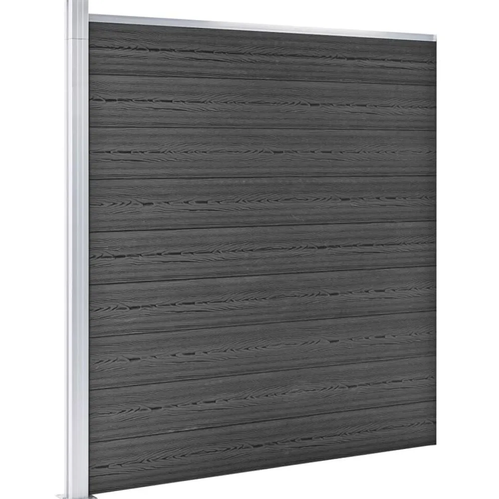 vidaXL Set de paneles de valla WPC 446x(105-186) cm Negro Discount