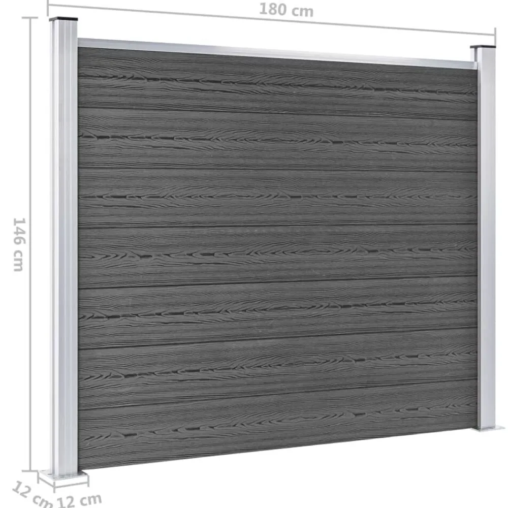 vidaXL Set de paneles de valla WPC 699x146 cm Negro Clearance