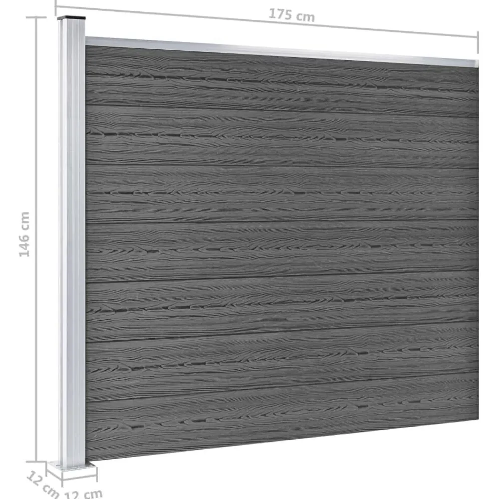 vidaXL Set de paneles de valla WPC 699x146 cm Negro Clearance