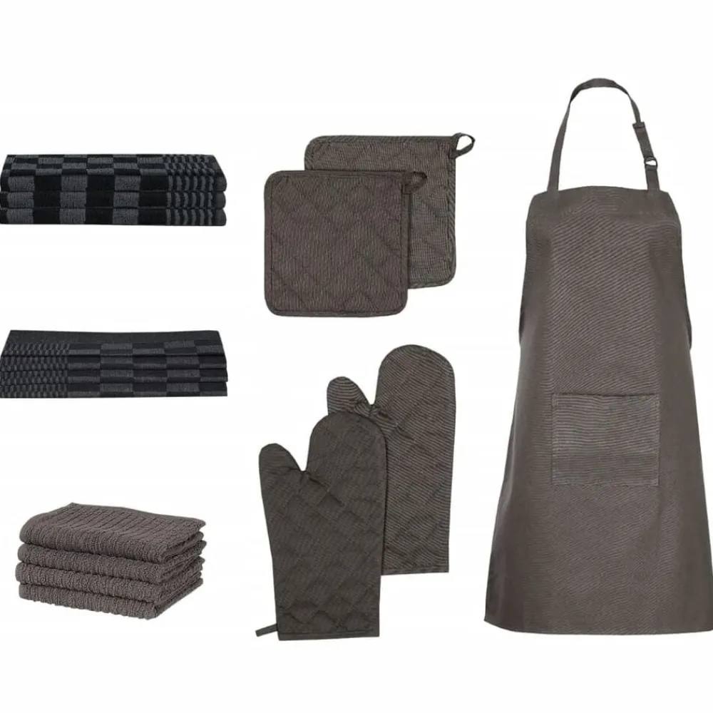 vidaXL Set de paños manoplas horno agarradores 15 pzas algodón Negro Hot