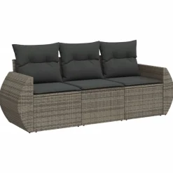 vidaXL Muebles De Jardín-Set de sofá de jardín 3 pzas y cojines ratán sintético