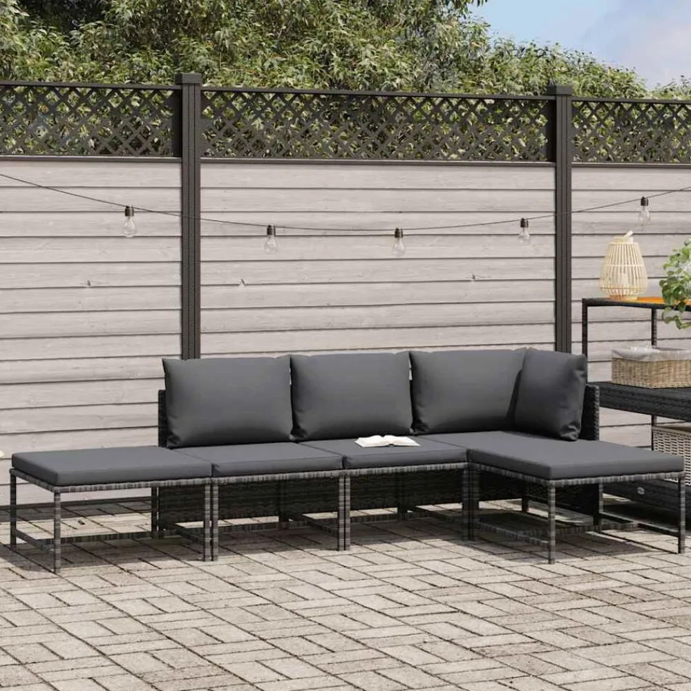 vidaXL Muebles De Jardín-Set de sofá de jardín 5 piezas con cojines ratán sintético