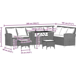 vidaXL Muebles De Jardín-Set de sofá de jardín 3 pzas y cojines ratán sintético gris