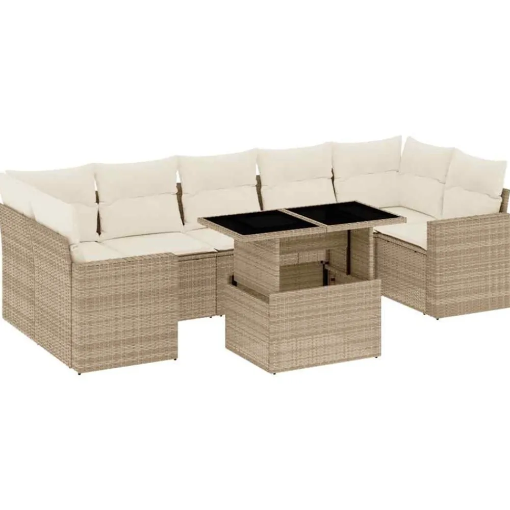 vidaXL Muebles De Jardín-Set de sofás de jardín y cojines 8 piezas ratán sintético beige