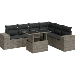 vidaXL Set de sofás de jardín 7 pzas con cojines ratán sintético Gris Online