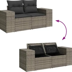 vidaXL Set de sofás de jardín 7 pzas con cojines ratán sintético Gris Online