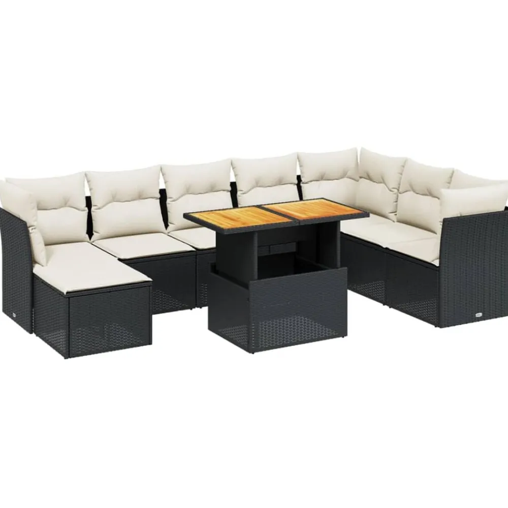 vidaXL Muebles De Jardín-Set de sofás de jardín 8 piezas y cojines ratán sintético negro