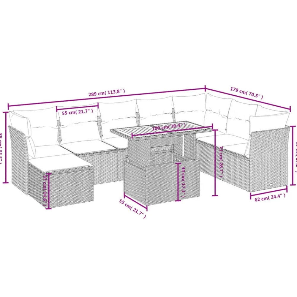 vidaXL Muebles De Jardín-Set de sofás de jardín 8 piezas y cojines ratán sintético negro
