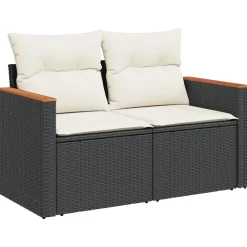 vidaXL Set de sofás de jardín 6 piezas y cojines ratán sintético negro Negro y crema Clearance
