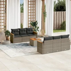 vidaXL Muebles De Jardín-Set de sofás de jardín 7 piezas con cojines ratán PE
