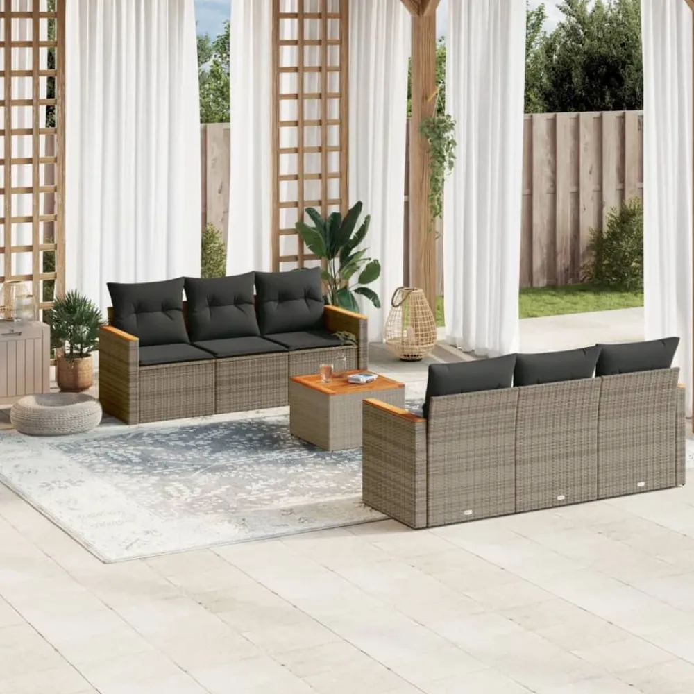vidaXL Muebles De Jardín-Set de sofás de jardín 7 piezas con cojines ratán PE