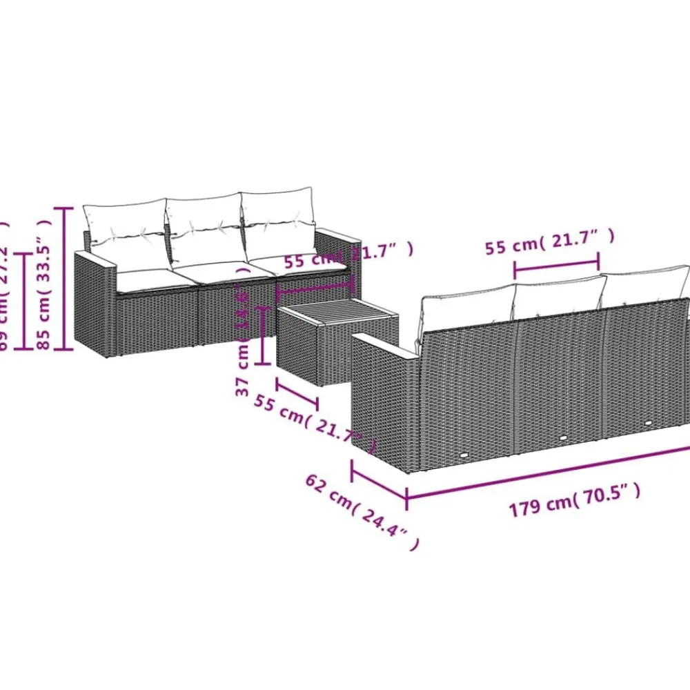 vidaXL Muebles De Jardín-Set de sofás de jardín 7 piezas con cojines ratán PE