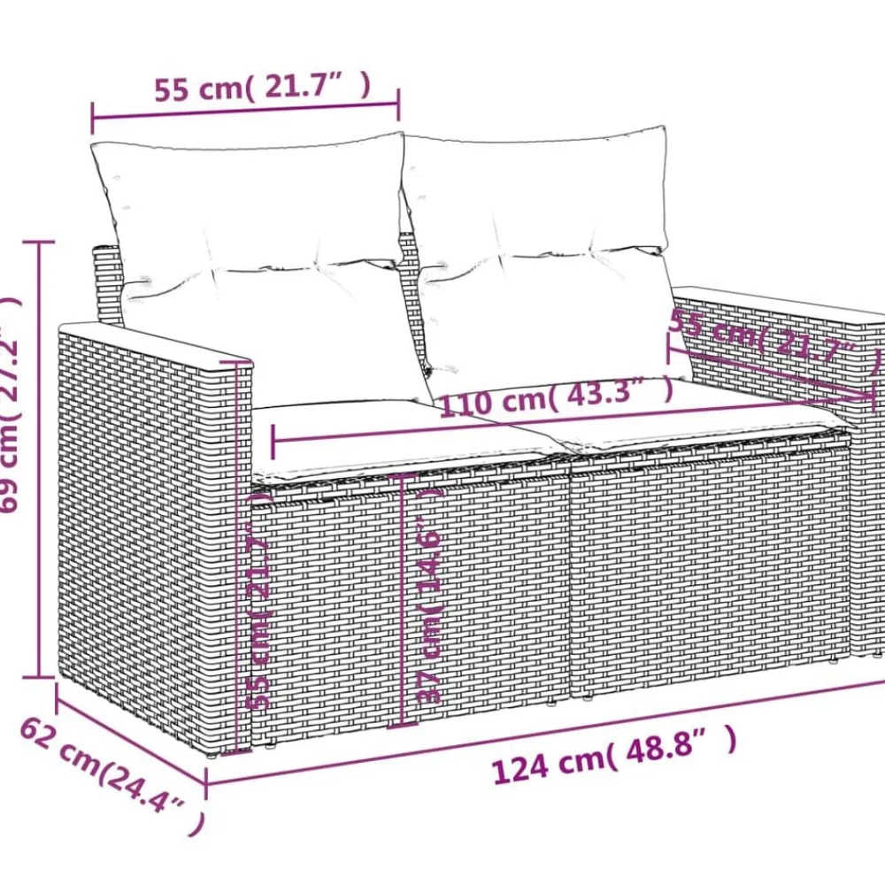 vidaXL Muebles De Jardín-Set de sofás de jardín 7 piezas con cojines ratán PE
