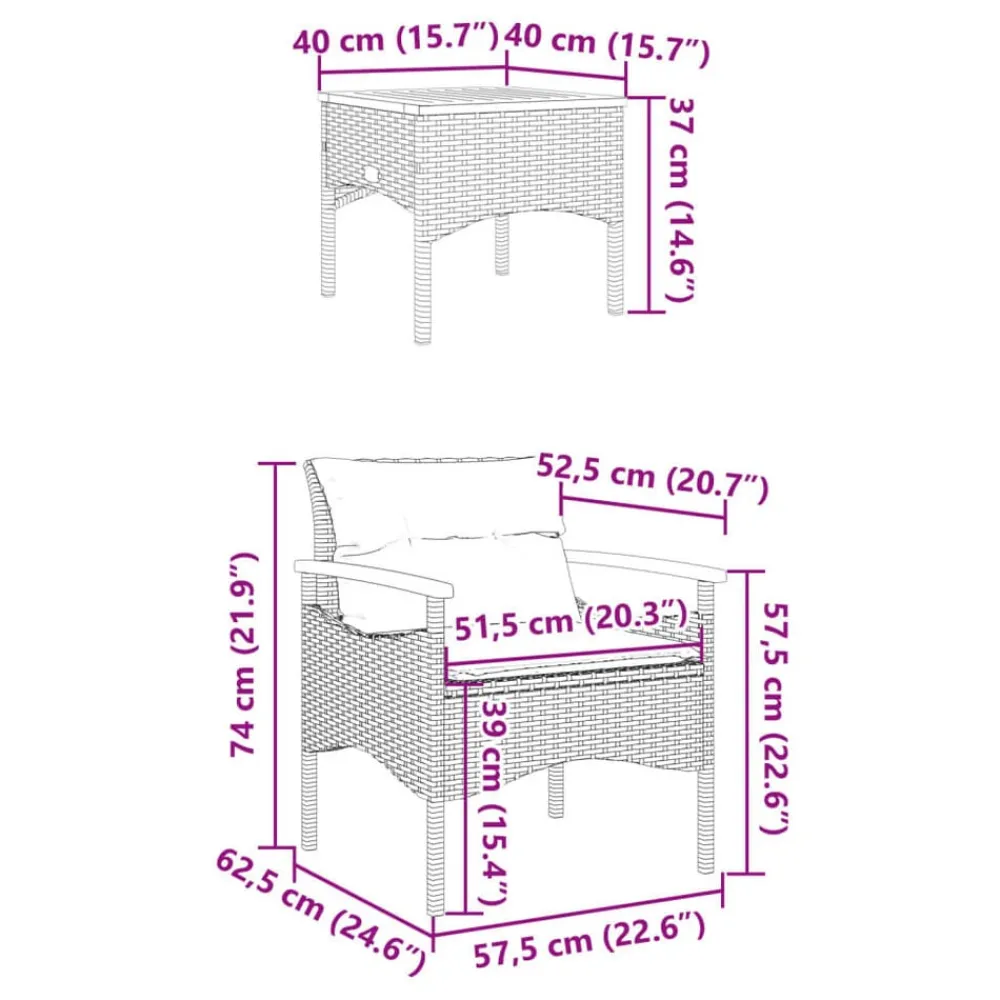 vidaXL Muebles De Jardín-Set de sofás de jardín con cojines 3 pzas ratán sintético