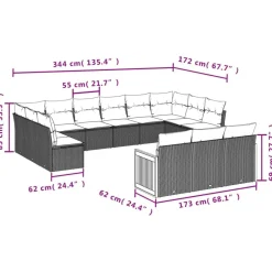 vidaXL Muebles De Jardín-Set de sofás de jardín y cojines 13 pzas ratán sintético gris