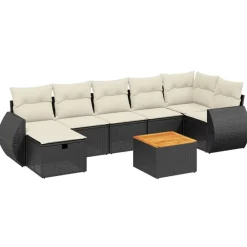 vidaXL Set de sofás de jardín 8 piezas y cojines ratán sintético negro Negro y crema