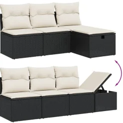 vidaXL Set de sofás de jardín 8 piezas y cojines ratán sintético negro Negro y crema