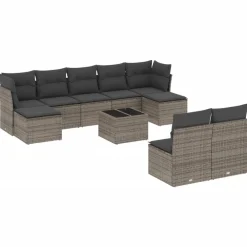 vidaXL Muebles De Jardín-Set de sofás de jardín 10 pzas con cojines ratán sintético