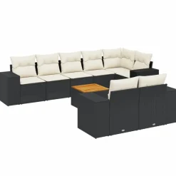 vidaXL Muebles De Jardín-Set de sofás de jardín 8 piezas y cojines ratán sintético negro