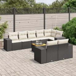 vidaXL Muebles De Jardín-Set de sofás de jardín 8 piezas y cojines ratán sintético negro