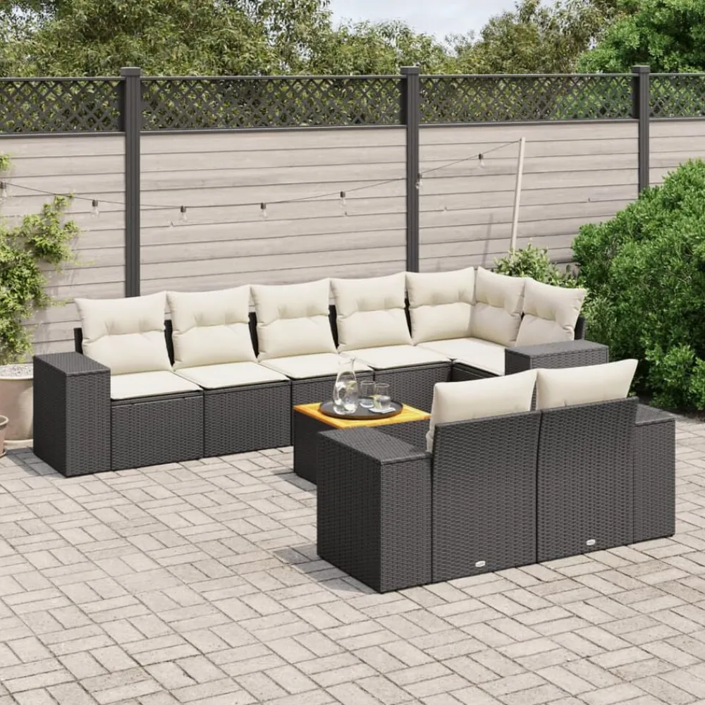 vidaXL Muebles De Jardín-Set de sofás de jardín 8 piezas y cojines ratán sintético negro