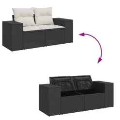vidaXL Muebles De Jardín-Set de sofás de jardín 8 piezas y cojines ratán sintético negro