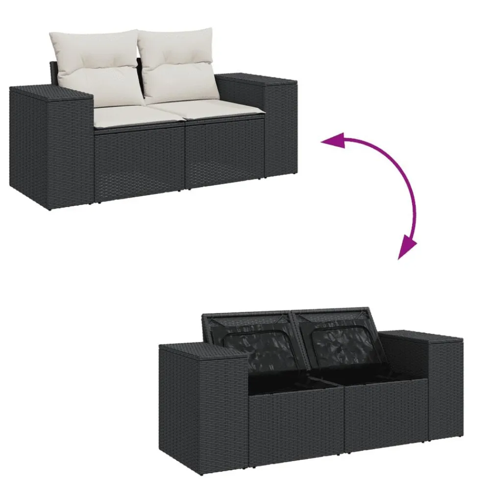 vidaXL Muebles De Jardín-Set de sofás de jardín 8 piezas y cojines ratán sintético negro