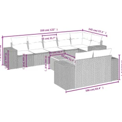 vidaXL Muebles De Jardín-Set de sofás de jardín 8 piezas y cojines ratán sintético negro