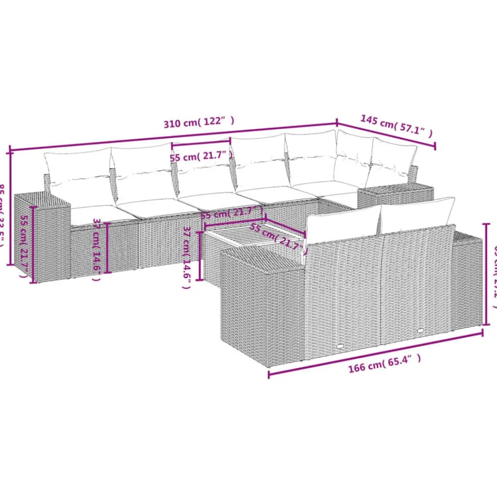 vidaXL Muebles De Jardín-Set de sofás de jardín 8 piezas y cojines ratán sintético negro