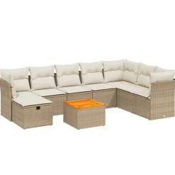 vidaXL Set de sofás de jardín 9 pzas con cojines ratán sintético beige beige y crema Sale