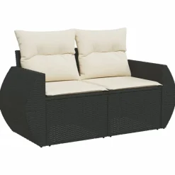 vidaXL Muebles De Jardín-Set de sofás de jardín 6 piezas y cojines ratán sintético negro
