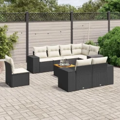 vidaXL Muebles De Jardín-Set de sofás de jardín 8 piezas y cojines ratán sintético negro