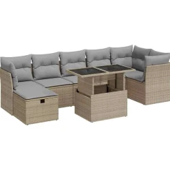 vidaXL Muebles De Jardín-Set de sofás de jardín y cojines 8 piezas ratán sintético beige