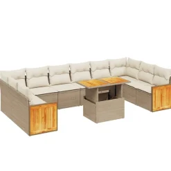 vidaXL Set de sofás de jardín 11pzas con cojines ratán sintético beige beige y crema