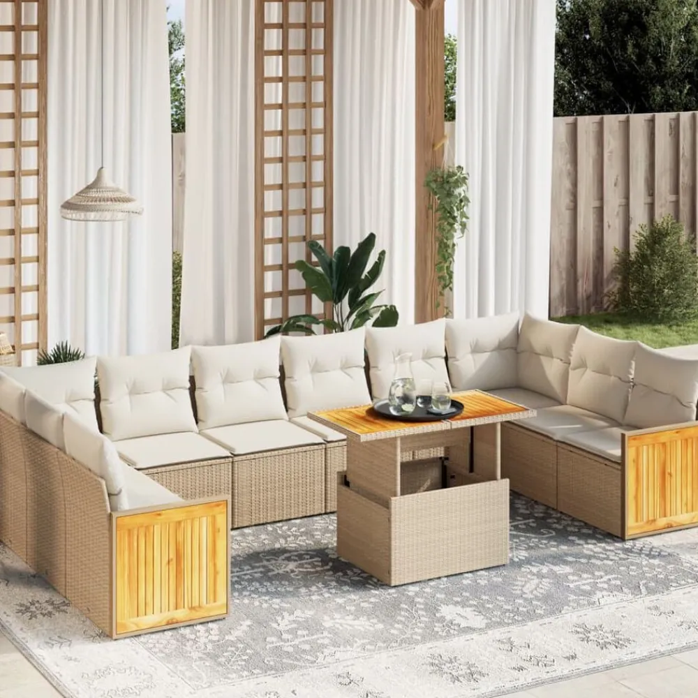 vidaXL Set de sofás de jardín 11pzas con cojines ratán sintético beige beige y crema