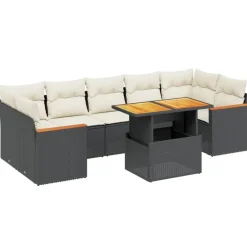 vidaXL Muebles De Jardín-Set de sofás de jardín 8 piezas y cojines ratán sintético negro