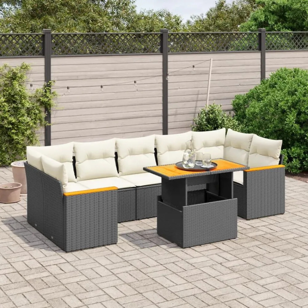 vidaXL Muebles De Jardín-Set de sofás de jardín 8 piezas y cojines ratán sintético negro