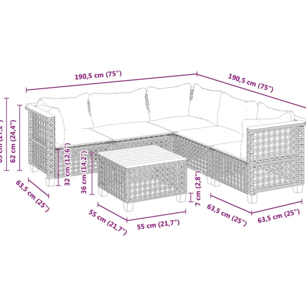 vidaXL Muebles De Jardín-Set de sofás de jardín 6 piezas y cojines ratán sintético