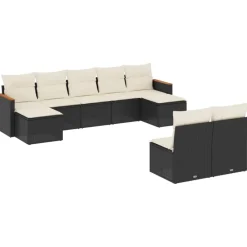 vidaXL Muebles De Jardín-Set de sofás de jardín 8 piezas y cojines ratán sintético negro