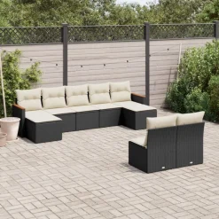 vidaXL Muebles De Jardín-Set de sofás de jardín 8 piezas y cojines ratán sintético negro