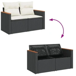 vidaXL Muebles De Jardín-Set de sofás de jardín 8 piezas y cojines ratán sintético negro
