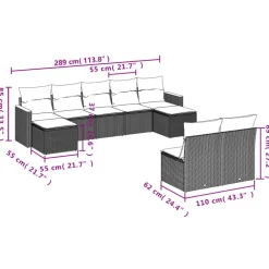 vidaXL Muebles De Jardín-Set de sofás de jardín 8 piezas y cojines ratán sintético negro