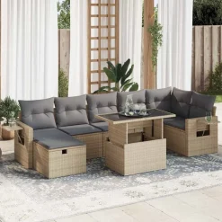 vidaXL Muebles De Jardín-Set de sofás de jardín y cojines 8 piezas ratán sintético beige