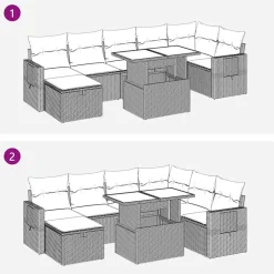 vidaXL Muebles De Jardín-Set de sofás de jardín y cojines 8 piezas ratán sintético beige