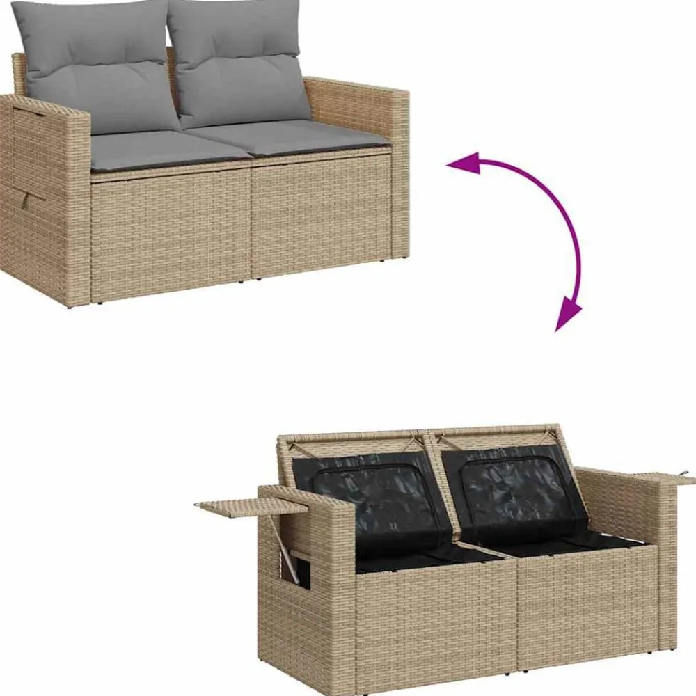 vidaXL Muebles De Jardín-Set de sofás de jardín y cojines 8 piezas ratán sintético beige