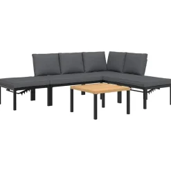 vidaXL Muebles De Jardín-Set de sofás de jardín con cojines 5 piezas aluminio negro
