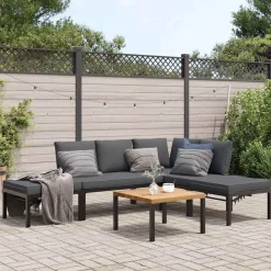 vidaXL Muebles De Jardín-Set de sofás de jardín con cojines 5 piezas aluminio negro