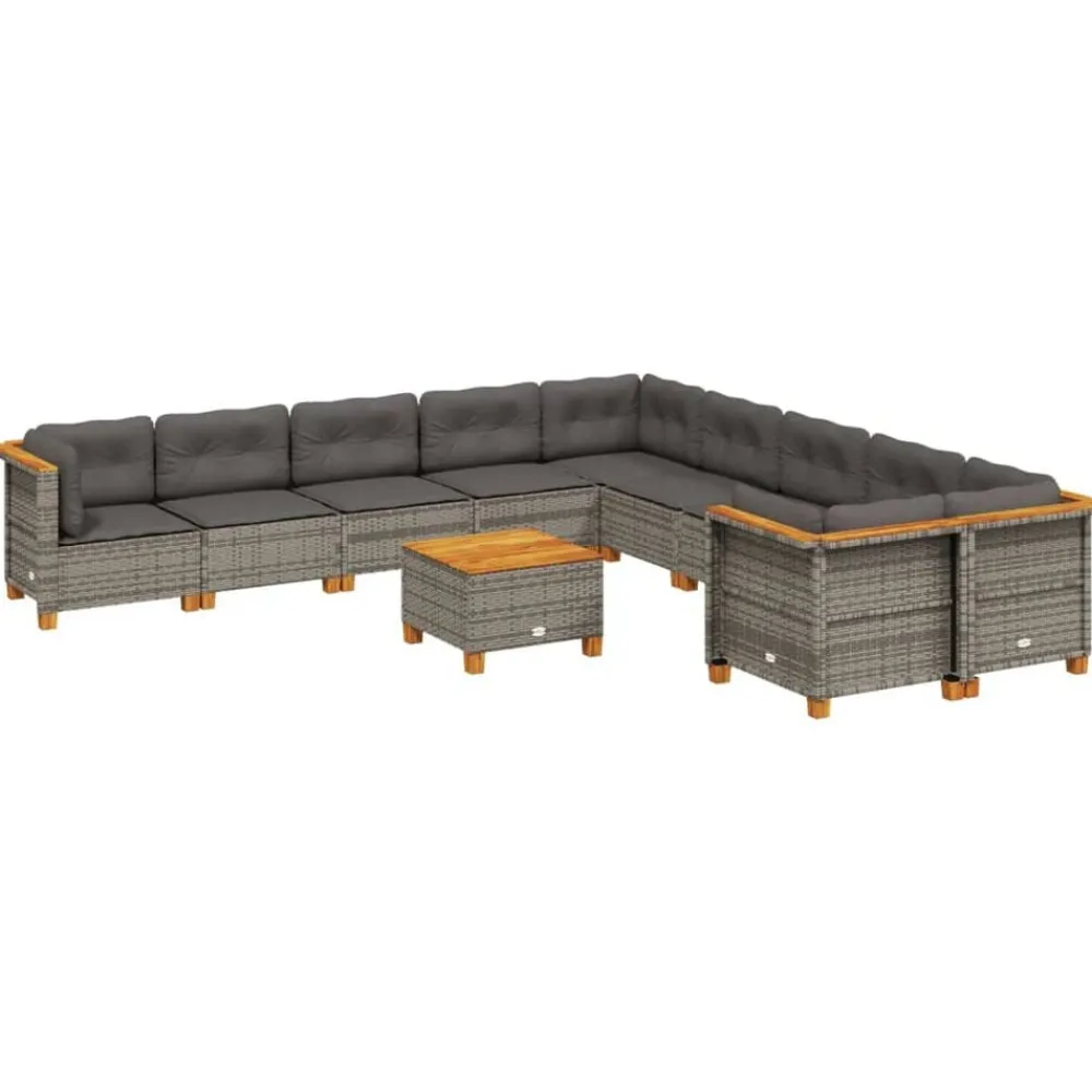 vidaXL Set de sofás de jardín 11 pzas y cojines ratán sintético Gris Discount