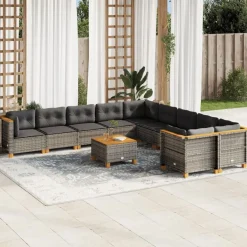 vidaXL Set de sofás de jardín 11 pzas y cojines ratán sintético Gris Discount