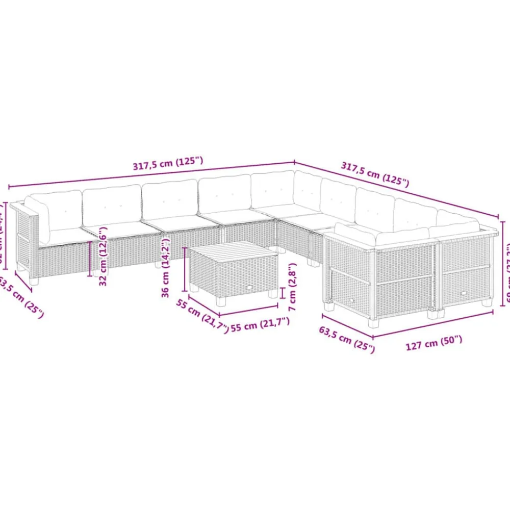 vidaXL Set de sofás de jardín 11 pzas y cojines ratán sintético Gris Discount